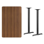 Flash Furniture 30'' X 48'' Rectangular Walnut Laminate Table Top With 5'' X 22'' Bar Height Table Bases