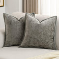 Futei Grey Chenille Throw Pillow Covers 26X26 Inch Set Of 2,Soft Velvet Euro Pillow Shams,Home Decor For Couch Bed Living Room