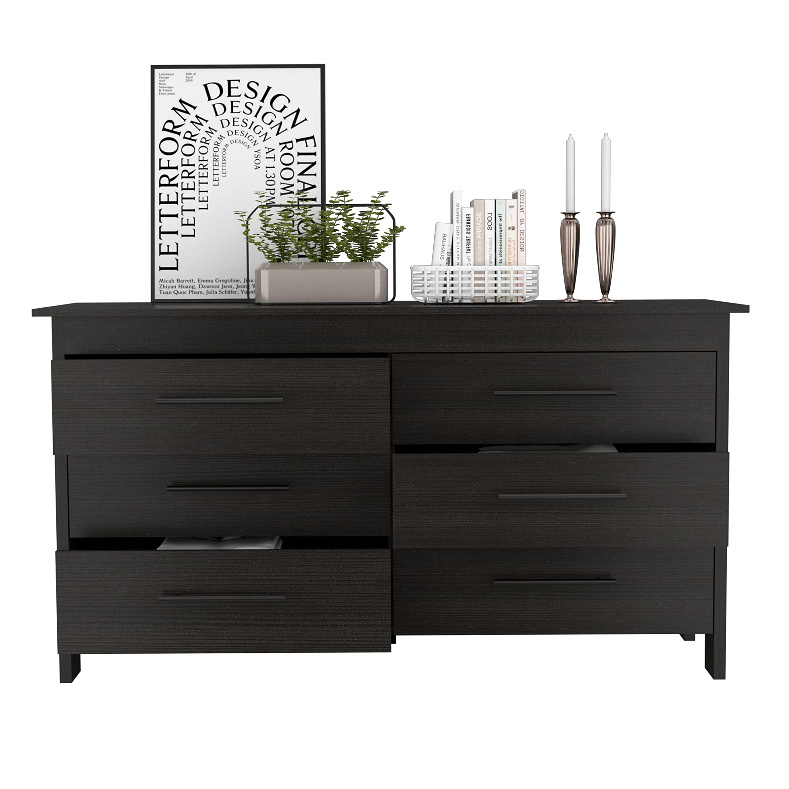 Paris 6 Drawer Double Dresser - Black