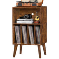 Lerliuo Record Player Stand, Brown Turntable Stand Holds up to 160 Albums, Mid-Century Vinyl Storage Cabinet Table with Solid Wo