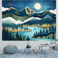 Accnicc Mountain Tapestry Nature Forest Tree Tapestries For Bedroom Aesthetic Starry Night Moon Stars Tapestrys Wall Hanging Tea