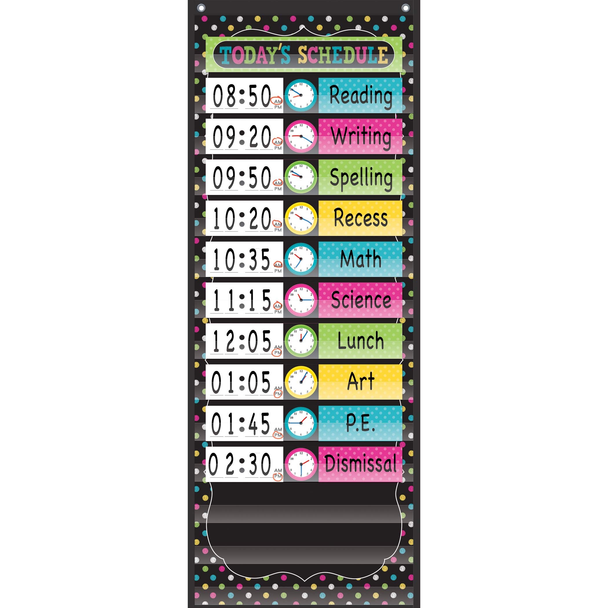 Teacher Created Resources Tcr20752 Chalkboard Brights 14 Pocket Daily Schedule, Nylon/Vinyl, Black