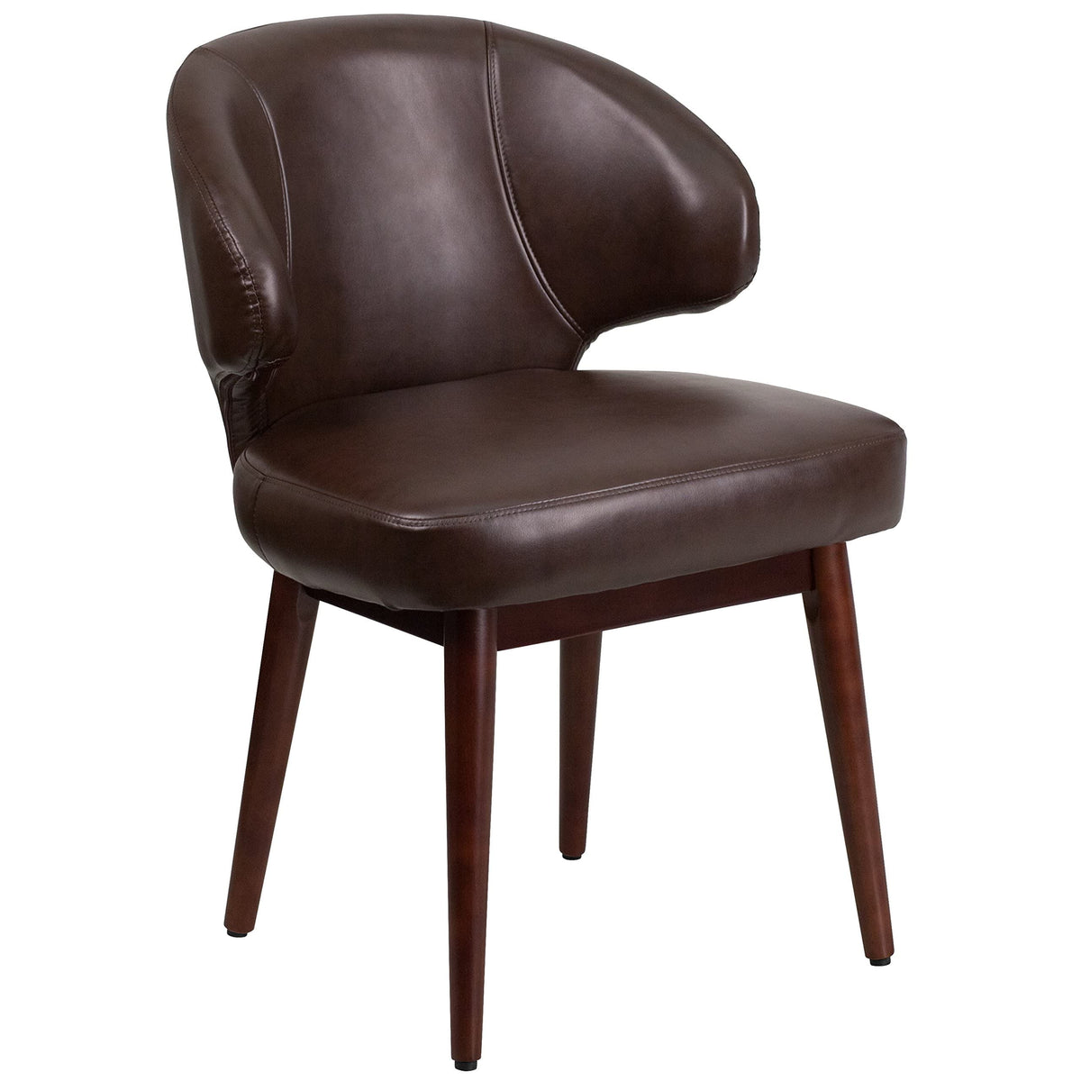 Flash Furniture Comfort Back Series Brown LeatherSoft Side Reception Chair with Walnut Legs