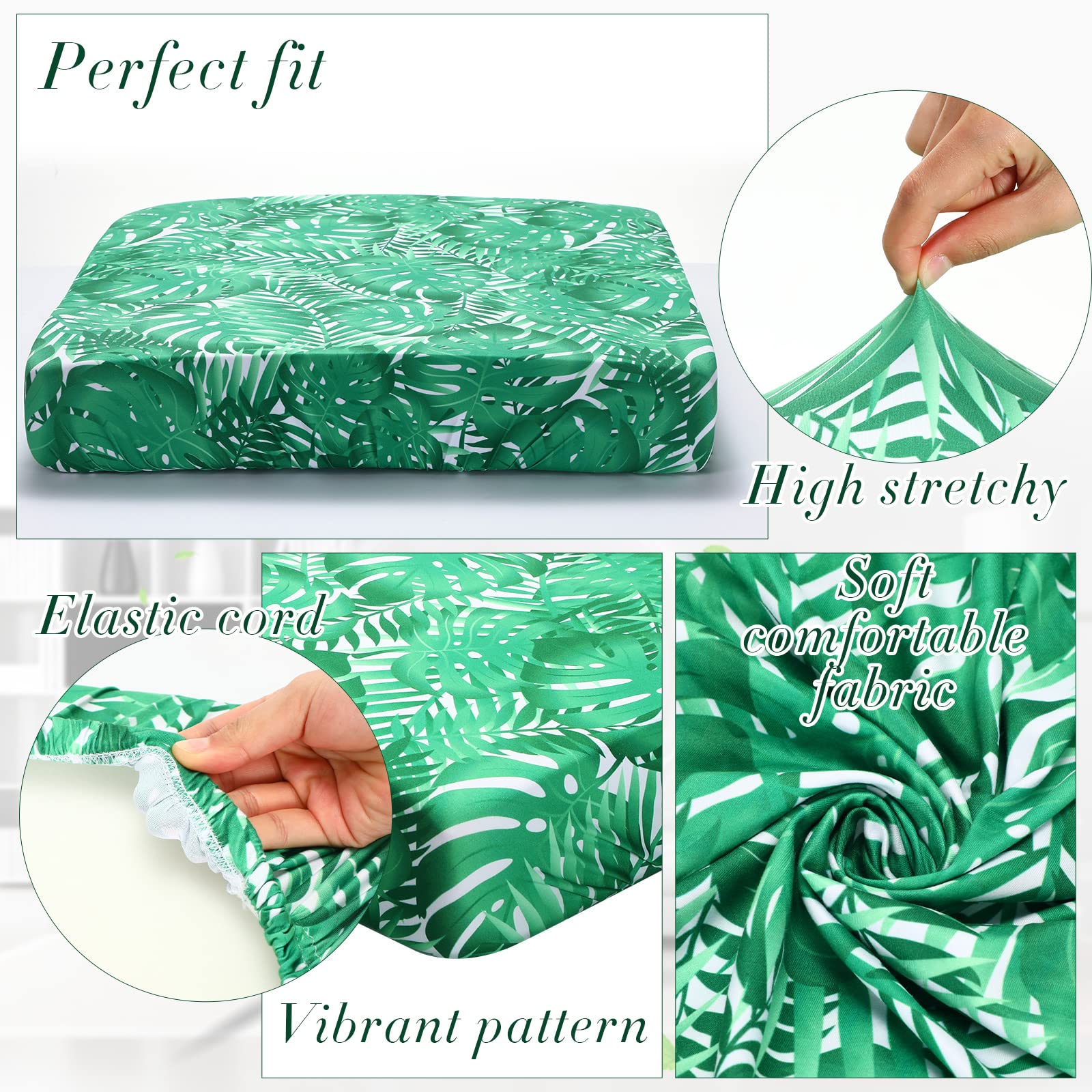 Newwiee 12 Pcs Patio Stretch Sofa Cushion Covers Outdoor Cushion Cover Replacement Couch Slipcover Sofa Seat Cover Flexibility Chair Cushion Cover Porch Patio Furniture Protector (Green,Monstera)