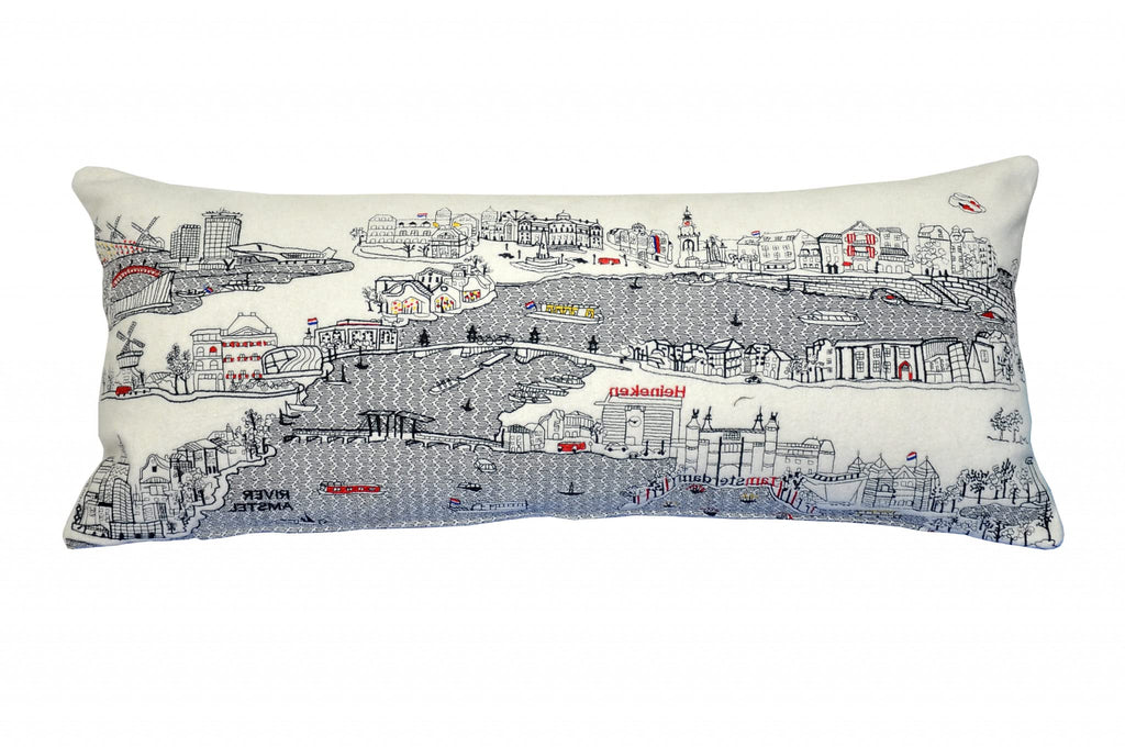 HomeRoots Cream 35' White Amsterdam Daylight Skyline Lumbar Decorative Pillow