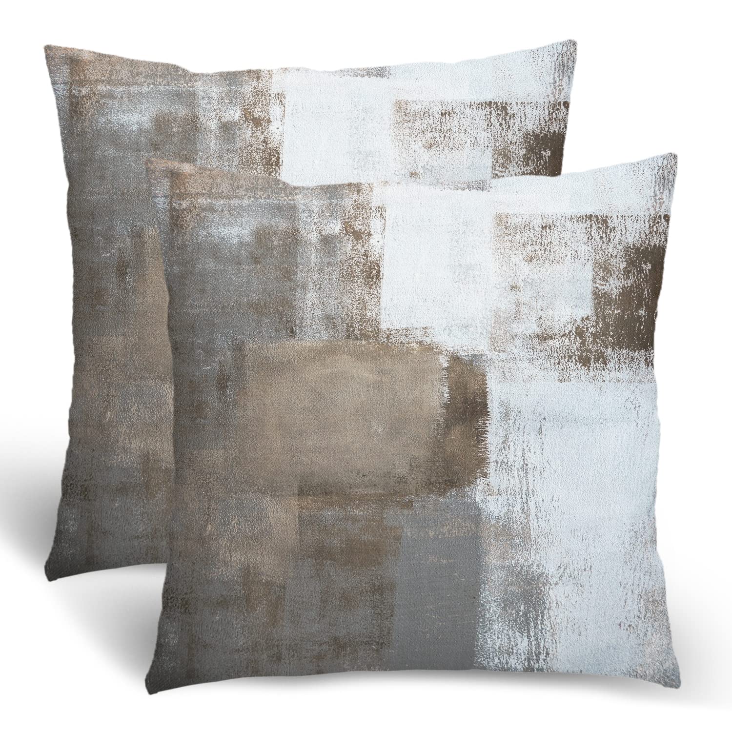 Brown Grey Throw Pillow Covers, Taupe Modern Abstract Art Painting Throw Pillows For Couch, Gray White Pillow Covers 18X18 Inch