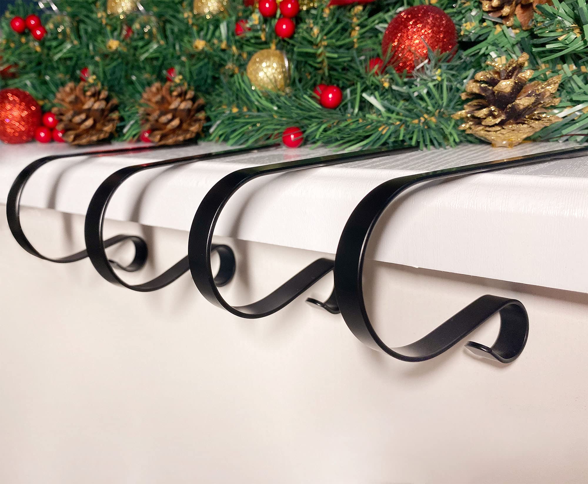 Edoneery Christmas Stocking Holders For Fireplace Mantle With Separate Double-Sided Tapes, Non-Slip Stocking Hangers For Shelves