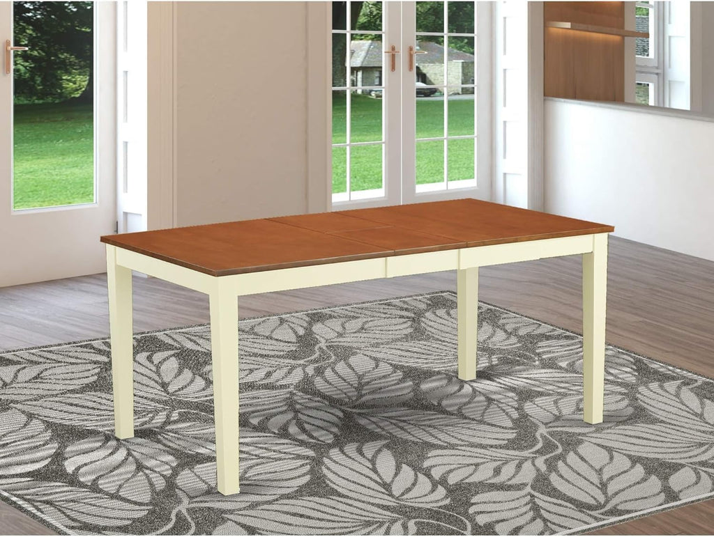 East West Furniture NIT-WHI-T Nicoli Modern Dining Table - a Rectangle Kitchen Table Top with Butterfly Leaf, 36x66 Inch, Buttermilk & Cherry