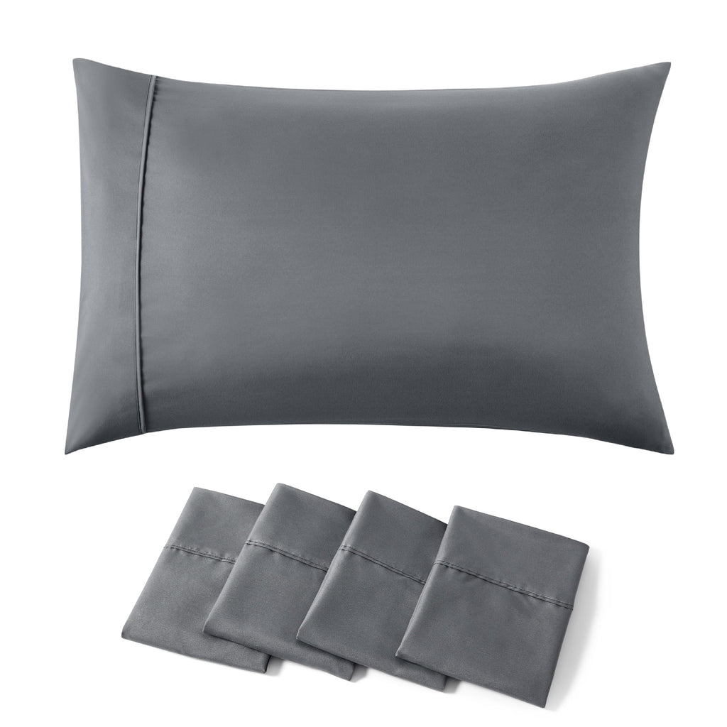 Bedsure Pillow Cases Standard Size Set Of 4 - Dark Grey Polyester Microfiber Pillowcases 4 Pack, Super Soft And Cozy Pillowcase, Pillow Case Covers With Envelop Closure, 20X26 Inches