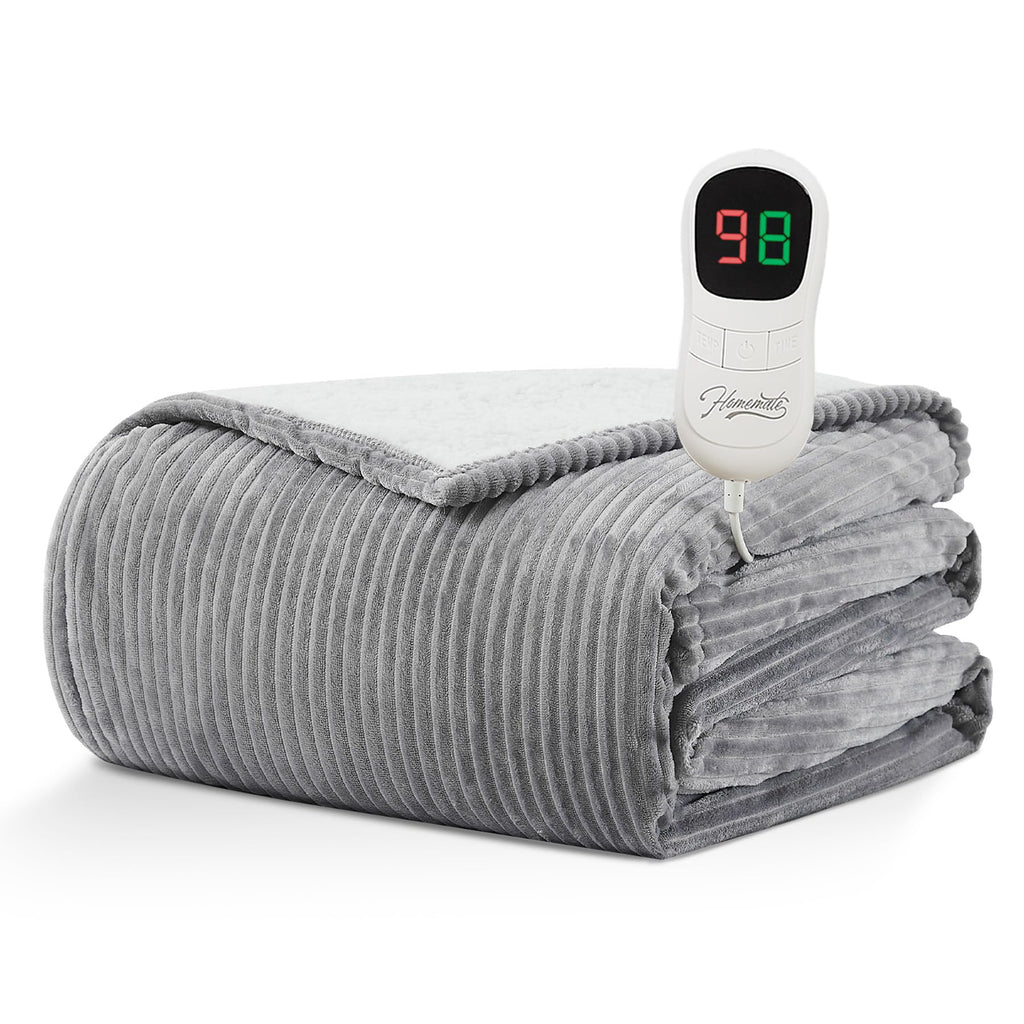 Homemate Heated Blanket Electric Throw - 50'X60' Heating Blanket Throw 4 Hours Auto-Off 5 Heat Levels Blanket Over-Heat Protec