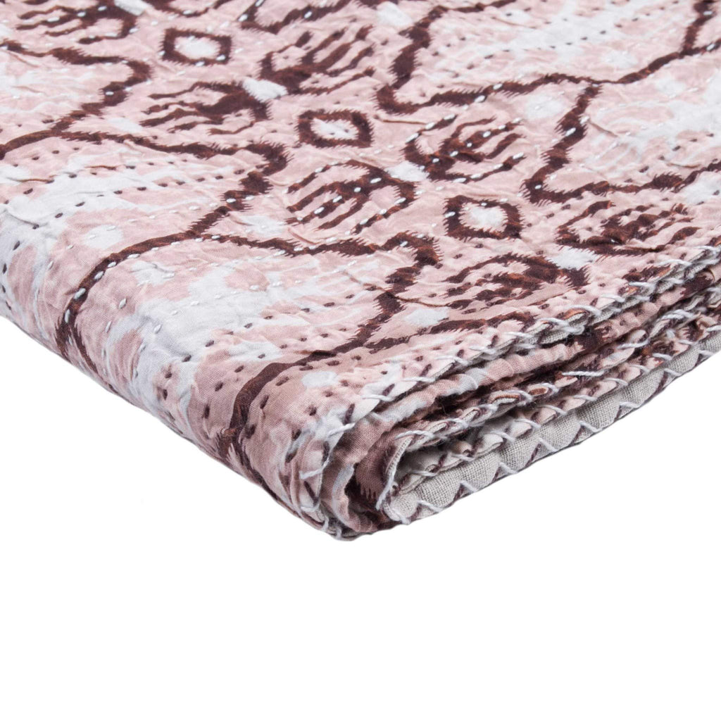 HomeRoots 332343 Kantha Embroidered 50' x 70' Cotton Throw Blanket for Bed, Couch and Sofa - Multicolor