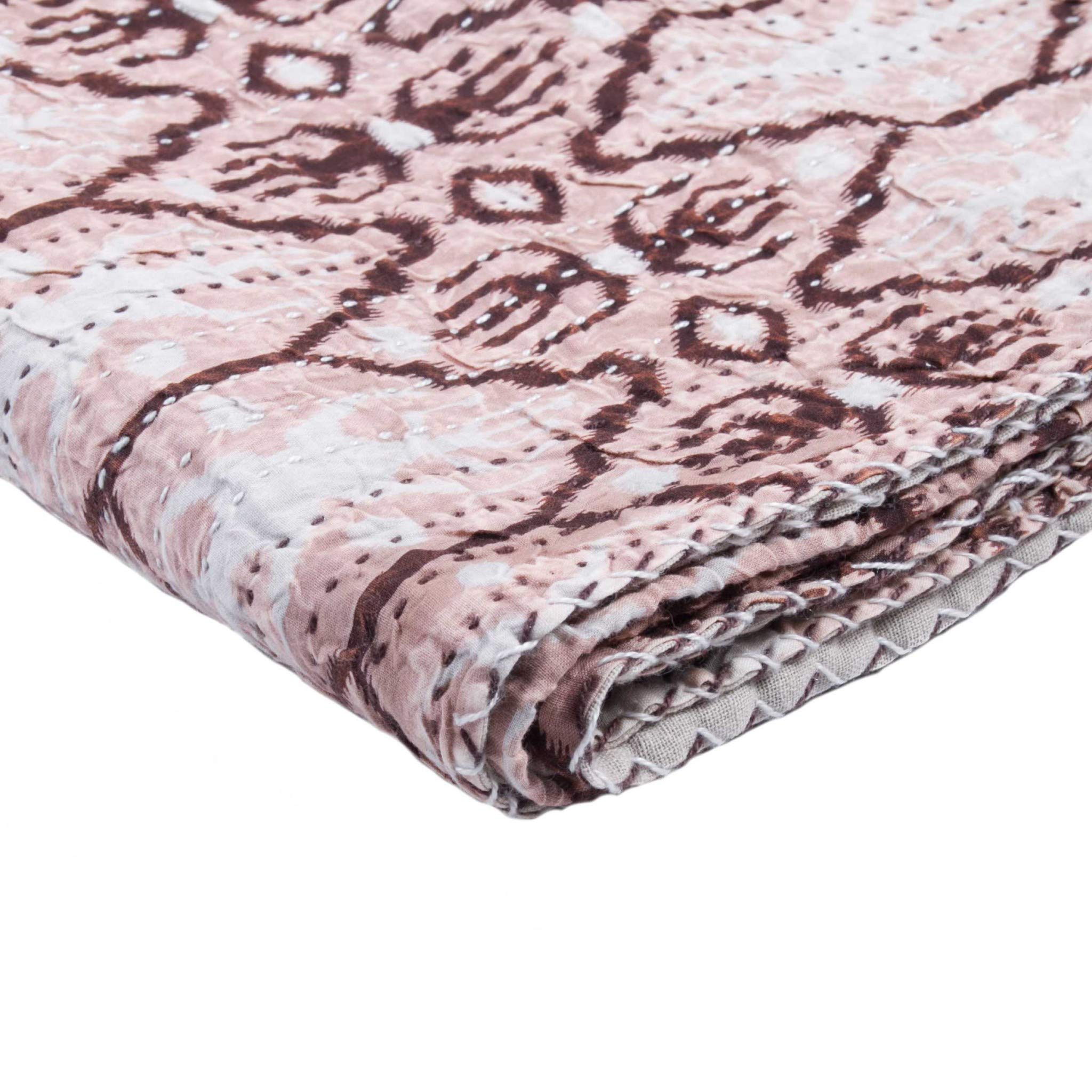 HomeRoots 332343 Kantha Embroidered 50' x 70' Cotton Throw Blanket for Bed, Couch and Sofa - Multicolor