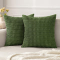 Miulee Pack Of 2 Moss Green Throw Pillow Covers 18X18 Inch Corduroy Decorative Couch Pillow Covers Soft Boho Striped Pillow Cove