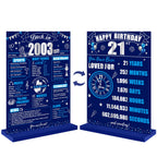Eiurteao 21th Birthday Decorations Back in 2003 Table Sign for Boys, Blue Silver 21 Birthday Two-Sided Wooden Table Poster with 