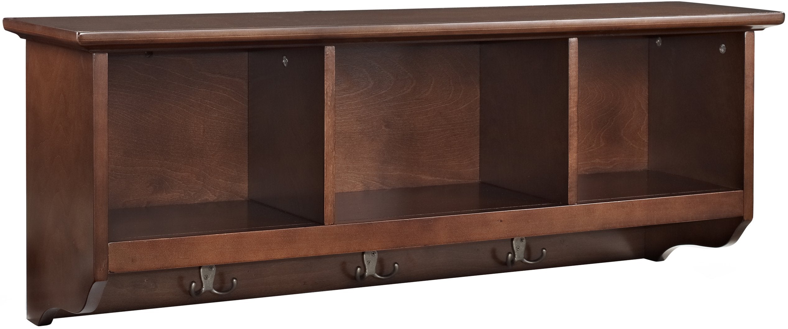 Crosley Furniture Brennan Entryway Storage Wall Shelf, with Coat Rack Hooks for Hanging, Vintage Mahogany