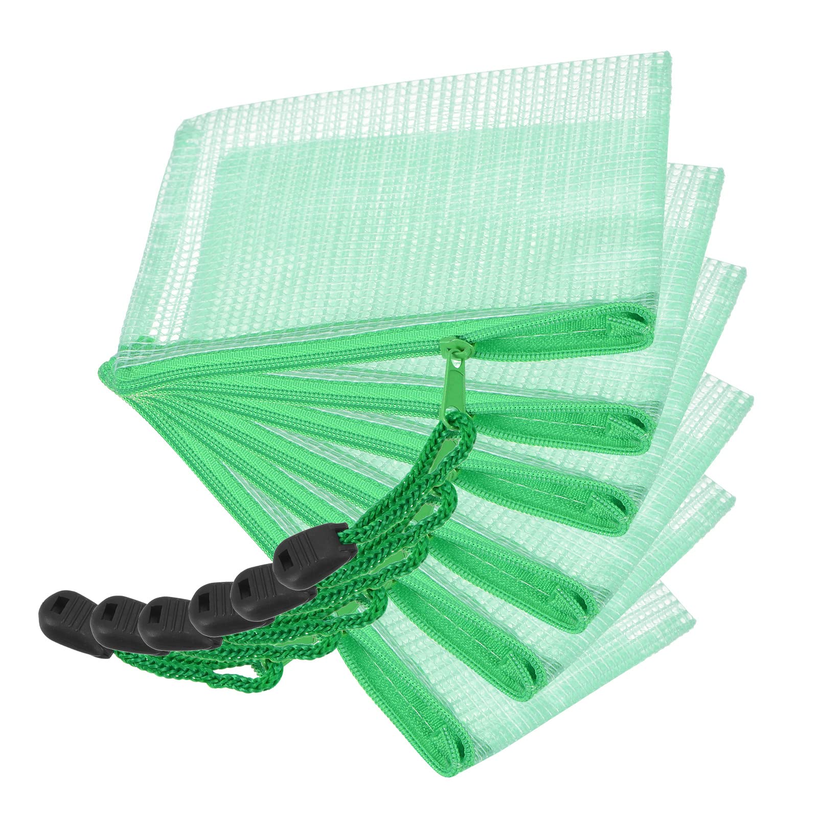 Yokive 6 Pack Mesh Zipper Bags, B8 Mesh File Pockets | Plastic Document Pouch, Great For Office Appliances Travel Storage(Green)