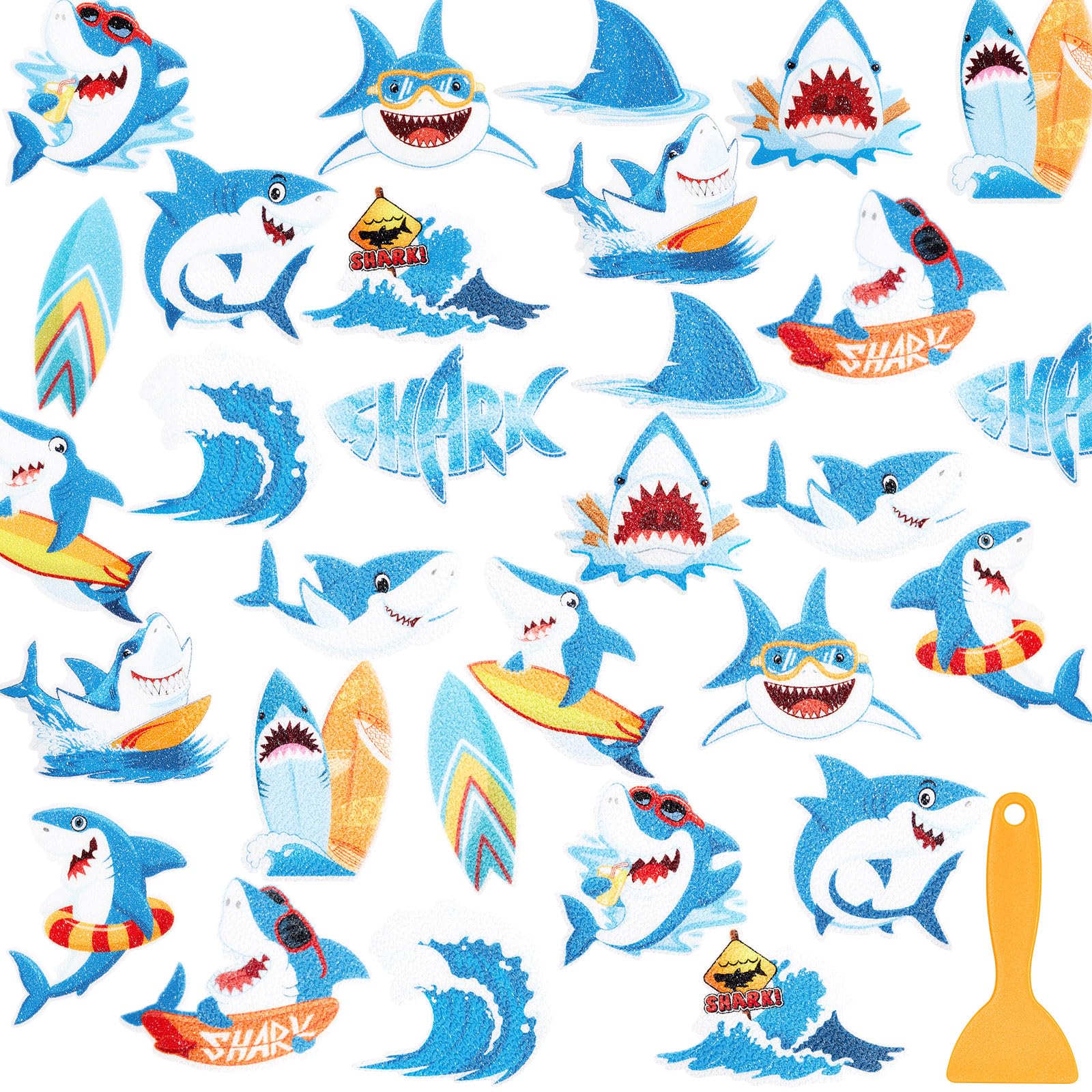 Fullhawl 30 Pcs Shark Non Slip Bathtub Stickers Colorful Shark Anti Slip Shower Stickers Shower Floor Nonslip Sticker Applique A