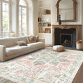 Vhong Boho Area Rugs Vintage Washable Neutral Modern Dusty Pink and Green 6x9 Non Slip Carpet for Nursery Living Room Dining Roo