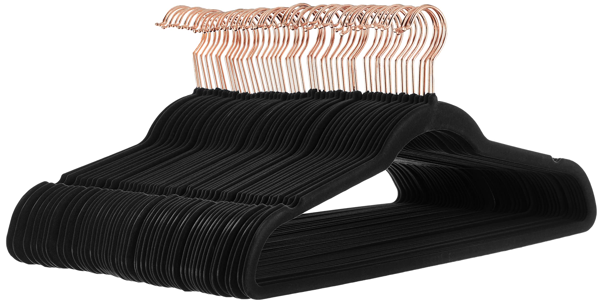 Amazon Basics Slim, Velvet, Non-Slip Suit Clothes Hangers, Black/Rose Gold - Pack of 50