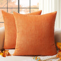 Softalker Fall Decorative Pillow Covers 18X18, Set Of 2 Orange Soft Striped Corduroy Throw Pillow Cover For Autumn, Square Accen
