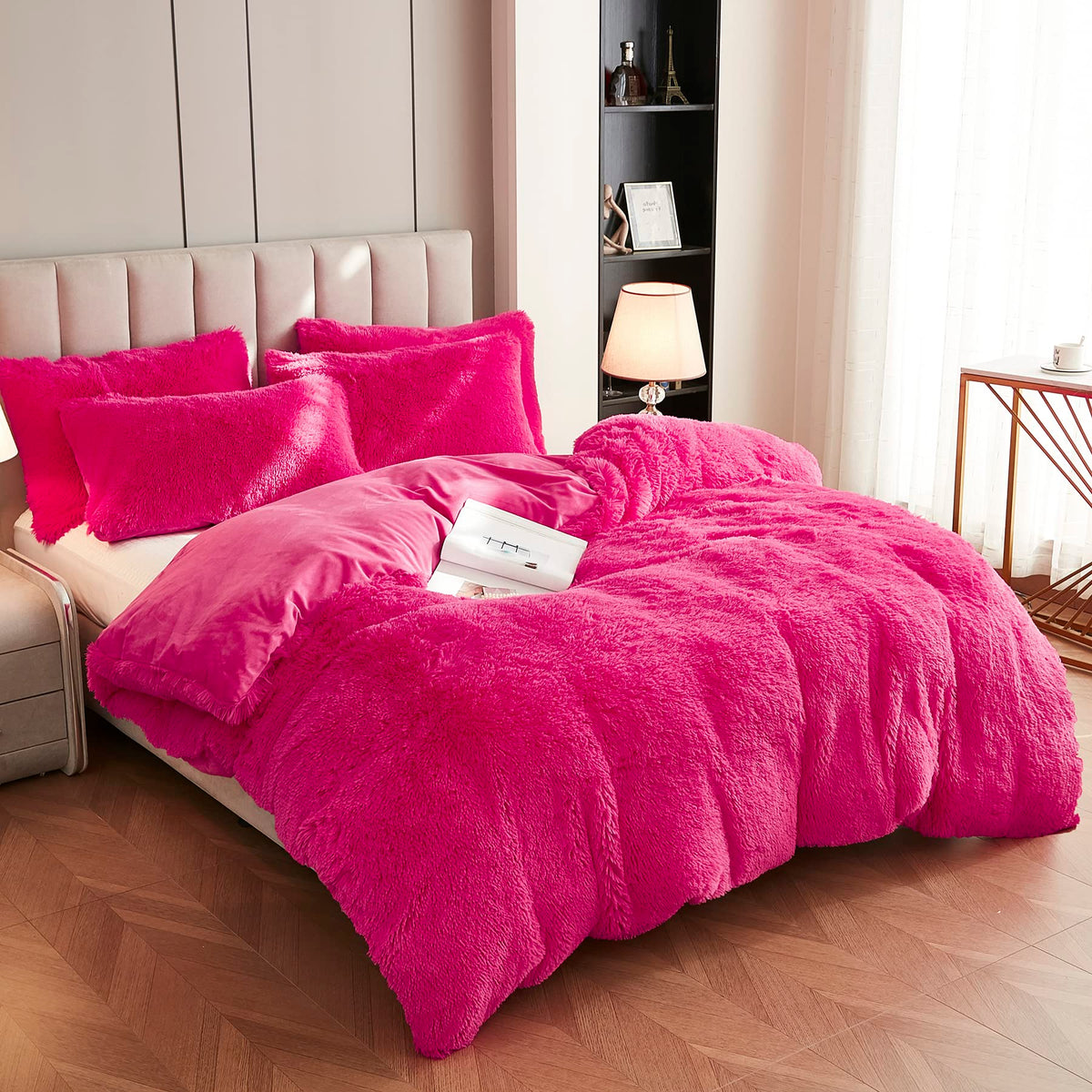 Uhamho Luxury Fluffy 1Pc Solid Duvet Cover Faux Fur Plush Shaggy Quilt Cover Velvet Bedspread Zipper Closure, No Pillow Sham, No