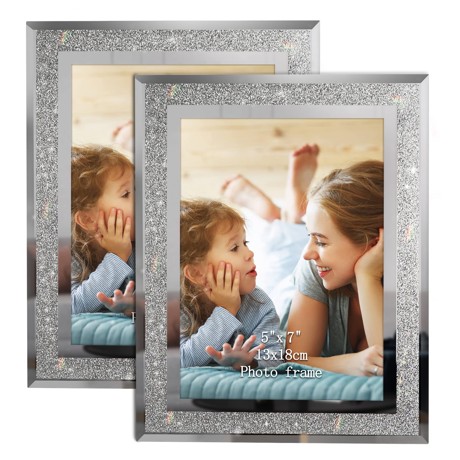 Calenzana 5x7 Picture Frame Sparkle Glass Photo Frames for Tabletop, Set of 2