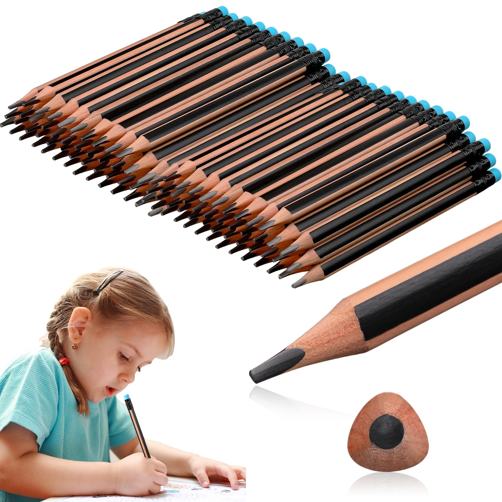 Seajan 96 Pcs 2b Jumbo Pencils, Big, Fat, Thick, Triangular Grip 7 Inch Large Pencils Refill with Eraser for Beginners Office Ch