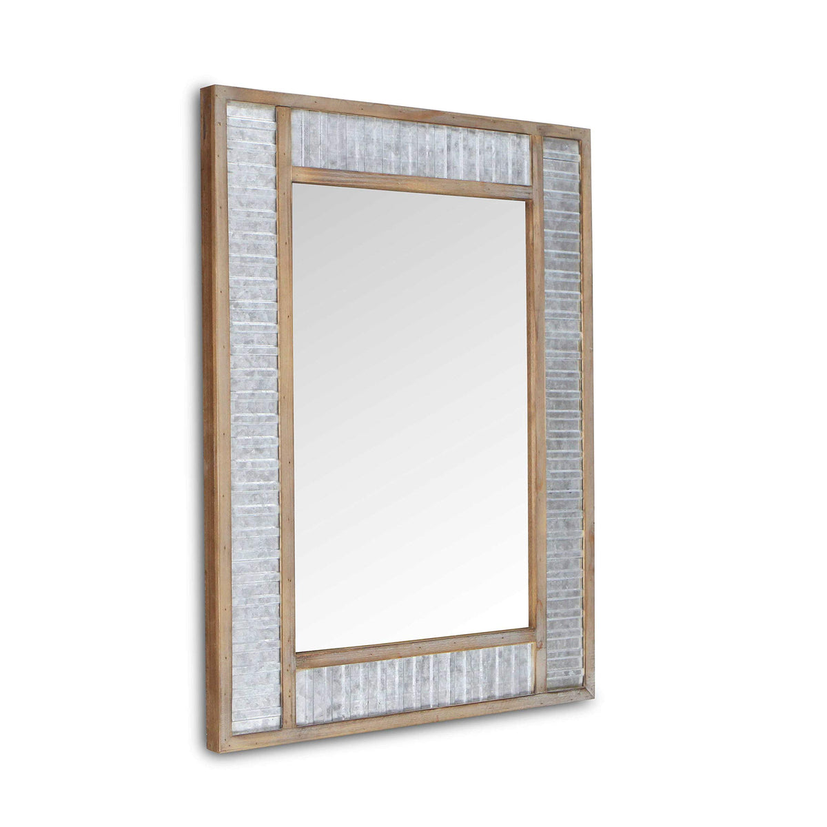 HomeRoots Modern Farmhouse Rectangular Wood and Galvanized Metal Wall Mirror