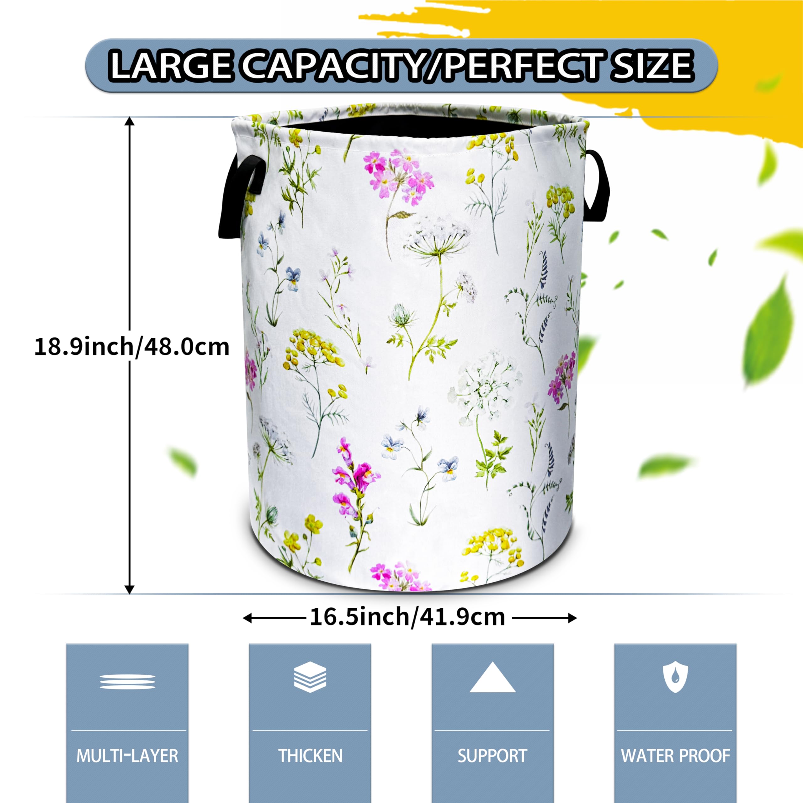 Colorful Flowers Laundry Basket Floral Foldable Waterproof Oxford Cloth Funny Tote Bag Laundry Hamper Clothes Storage Bucket Toy