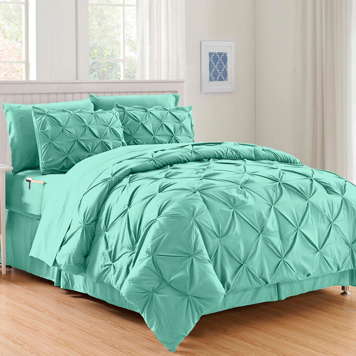 Elegant Comfort Luxury Softest, Coziest 8-Piece Bed-In-A-Bag Comforter Set - Silky Soft Complete Set Includes Bed Sheet Set With Double Sided Storage Pockets, Full/Queen, Mint Green