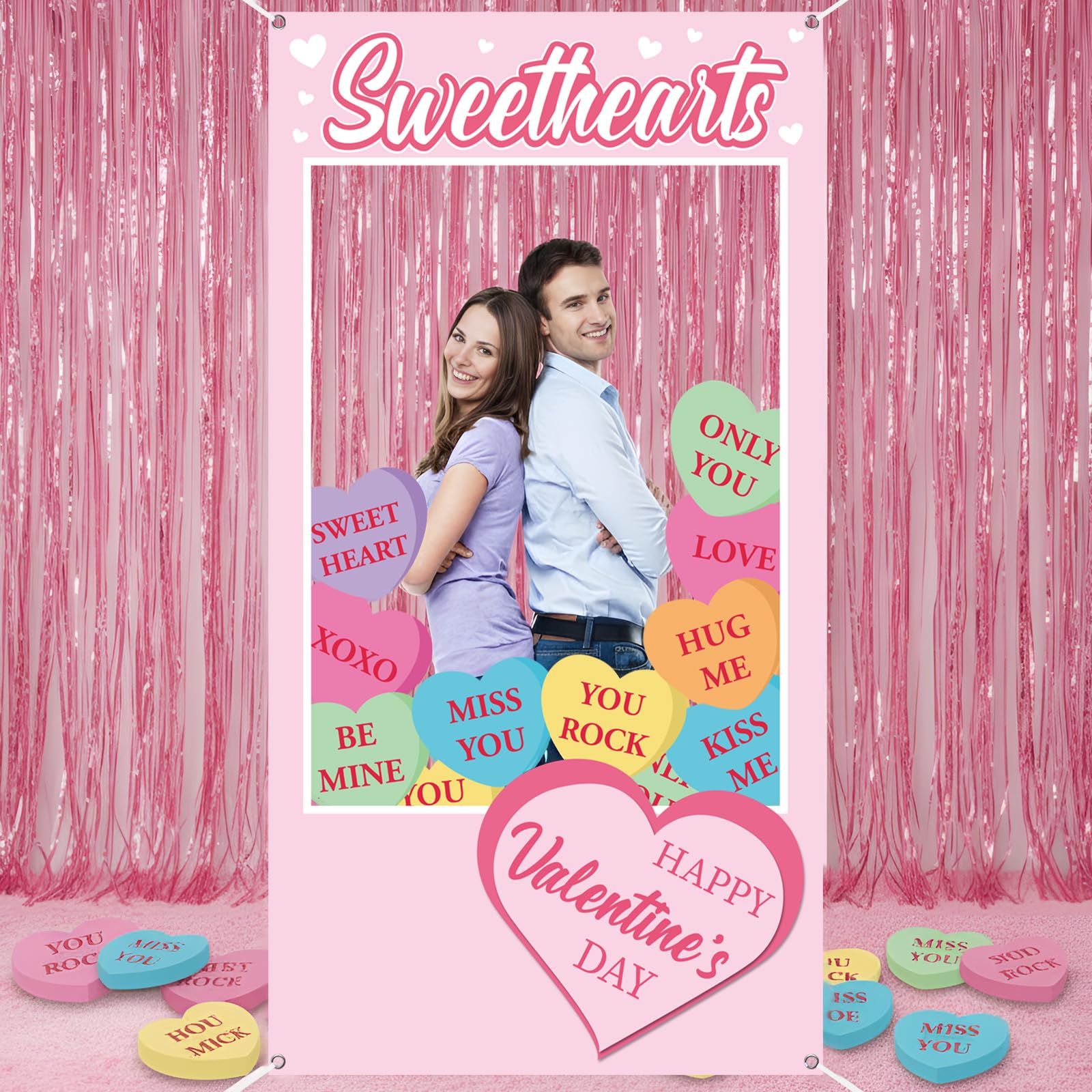 Gueevin Valentine's Day Conversation Hearts Photo Props Frame 75 x 40 Large Pastel Candy Heart Conversation Photo Props for Vale
