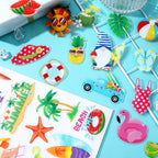 Marforever 50 Pcs Summer Window Thick Gel Clings Stickers Reusable Hawaiian Tropic Window Clings Decals For Classroom Nursery Ho
