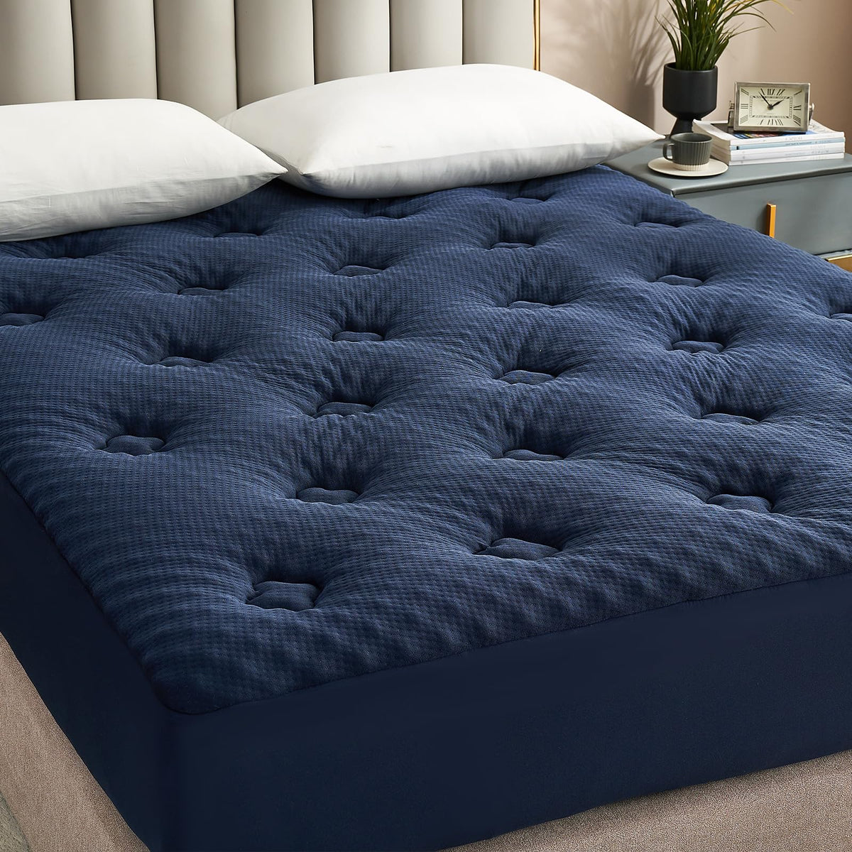 Hansleep Memory Foam Queen Mattress Topper, Queen Mattress Pad Cover With Deep Pocket, Breathable Pillow Top Mattress Topper Que