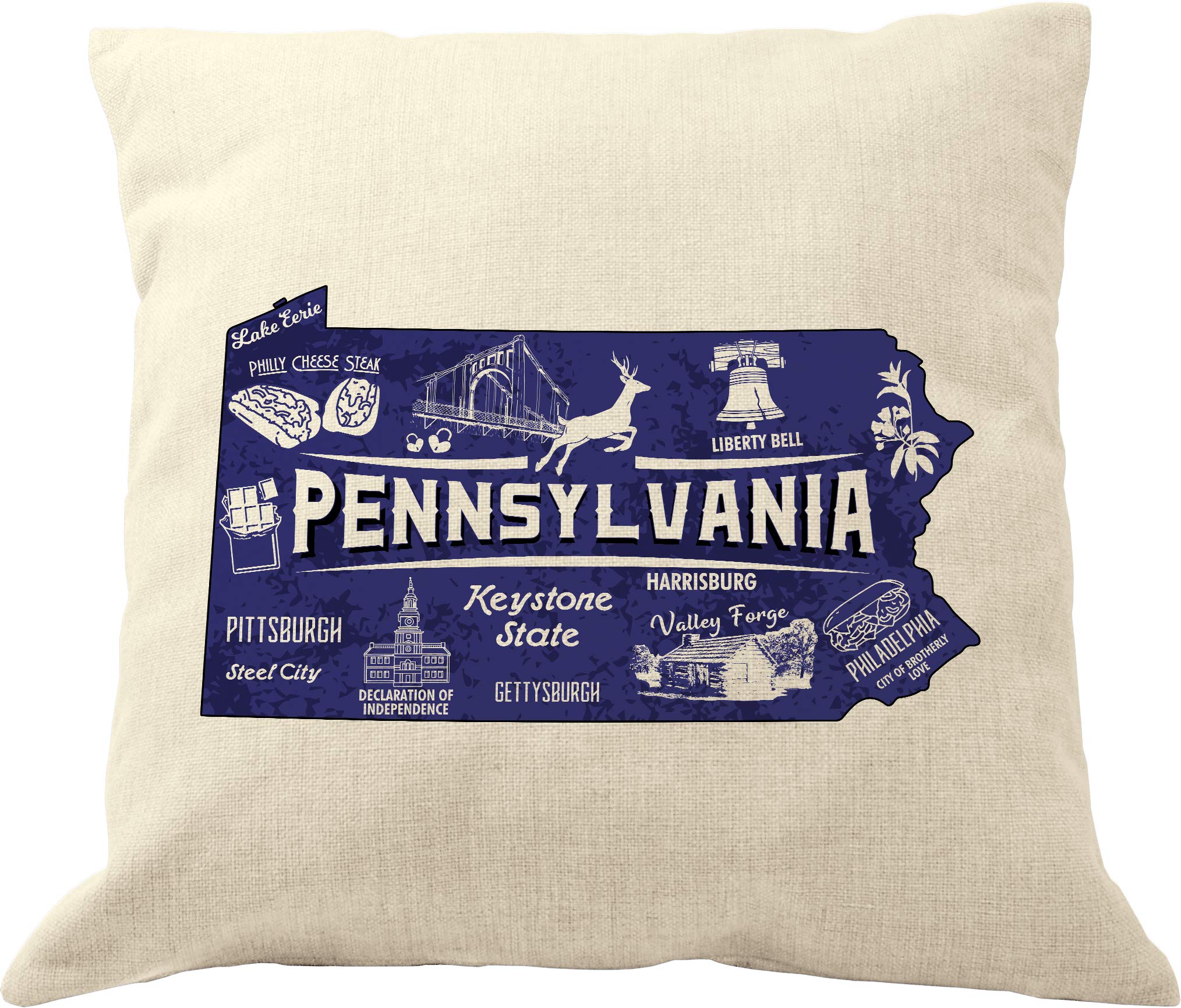 Drupsco 18X18 Pennsylvania Pillow Cover - Cotton Linen Throw Pillow, Pennsylvania Decor Pillowcase