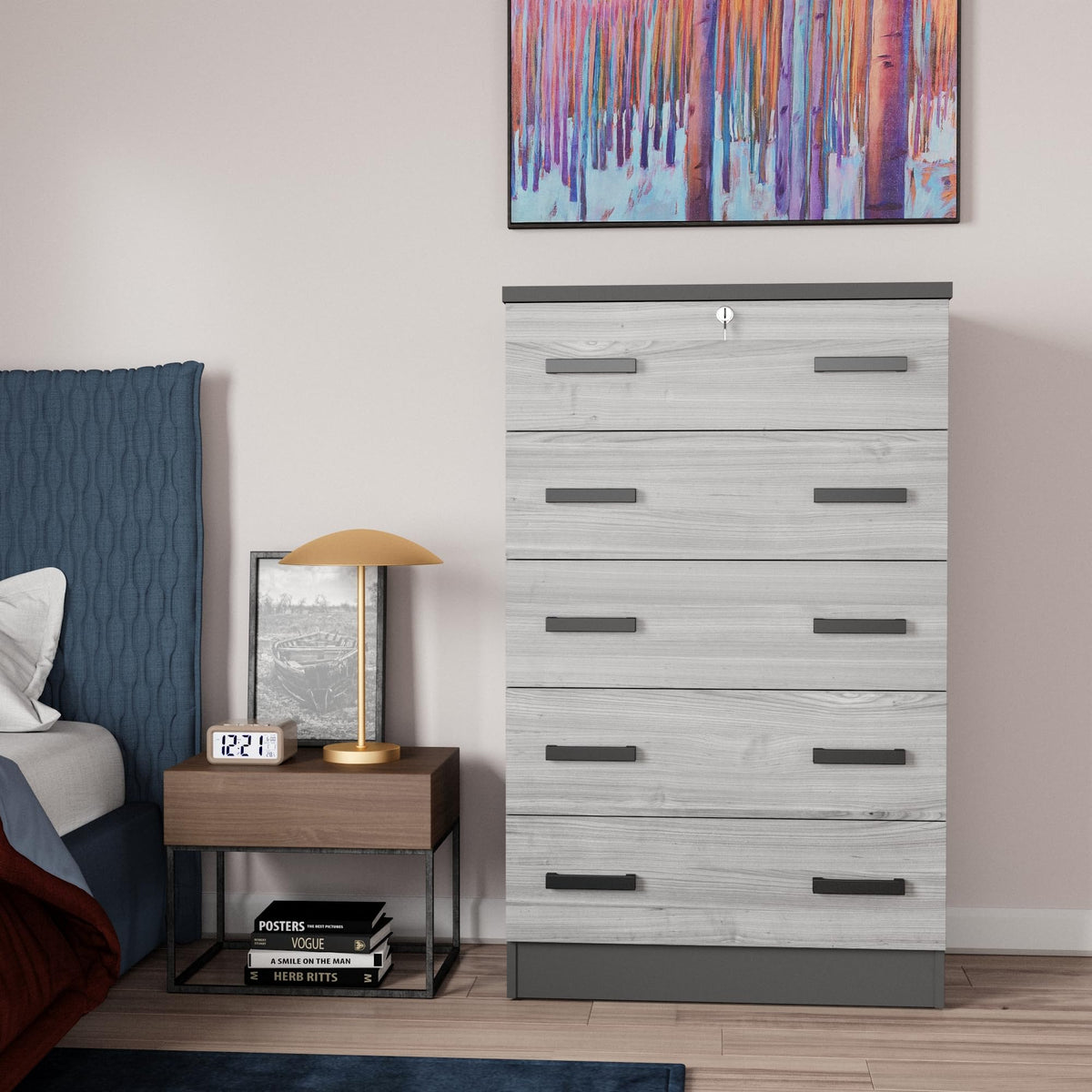 Better Home Products 5 Drawer Chest-Dresser With Lock (Beech)