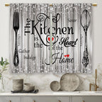 Laifzere Farmhouse Rustic Grey Kitchen Curtains Vintage Fork Spoon Retro Small Short Cafe Window Curtains Barn Country Wooden Wo