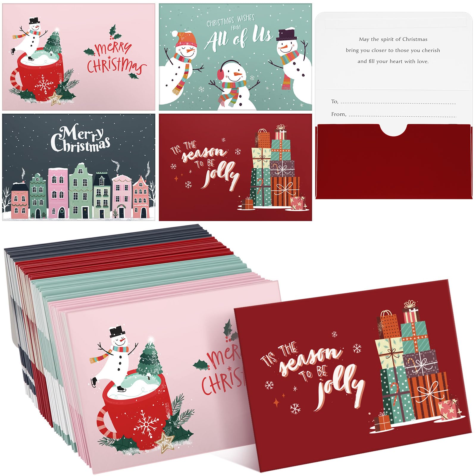 Zhanmai 48 Pcs Christmas Mini Gift Card Envelopes Business Mini Envelopes Gift Card Holder Without Cards for Holiday Greeting In