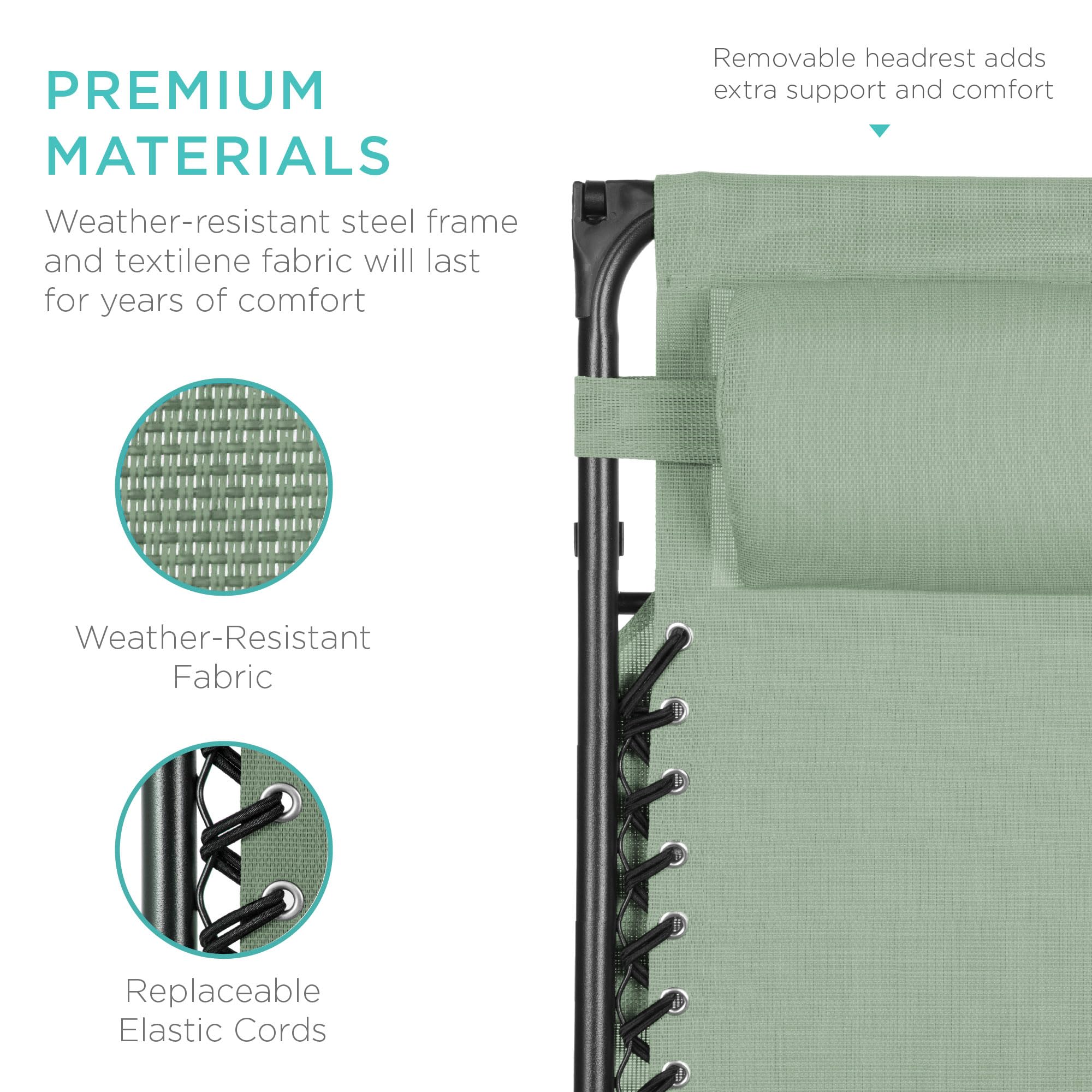 Best Choice Products Folding Zero Gravity Outdoor Recliner Patio Lounge Chair W/Adjustable Canopy Shade, Headrest, Side Accessory Tray, Textilene Mesh - Sage Green