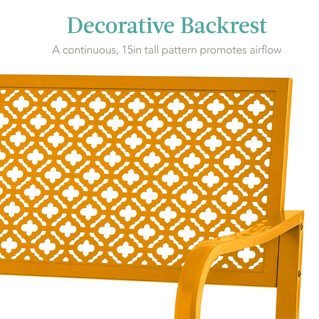 Best Choice Products Outdoor Bench 2-Person Metal Steel Benches Furniture For Garden, Patio, Porch, Entryway W/Geometric Backrest, 790Lb Capacity - Marigold