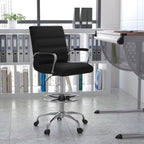 Flash Furniture Whitney Mid-Back Swivel LeatherSoft Drafting Chair with Padded Seat, Armrests, and Foot Ring, Adjustable Office Chair, Black/Chrome