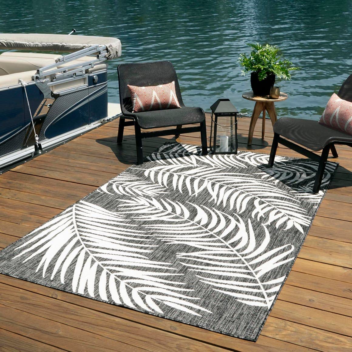 Unique Loom Outdoor Botanical Collection Area Rug - Palm (10 x 14 1 Rectangle Charcoal/Ivory)