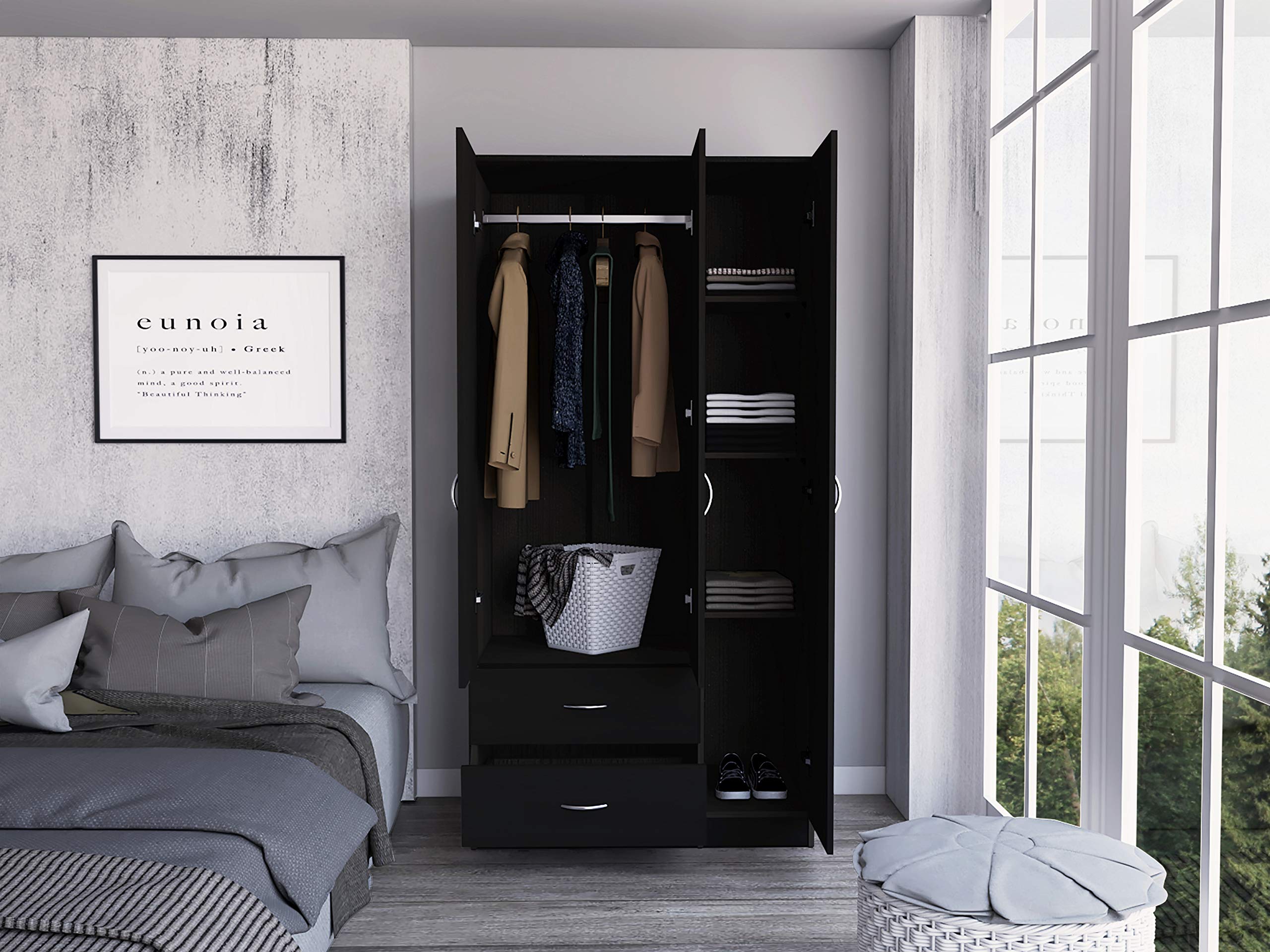 DEPOT E-SHOP Bosko ARMOIRE (Black)