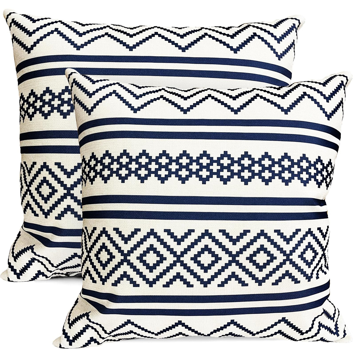 Rysmiyou Decorative Throw Pillow Covers Set Of 2 Blue Boho Pillow Covers 20X20 Inch Throw Pillow Cover Linen Pillowcase Modern F