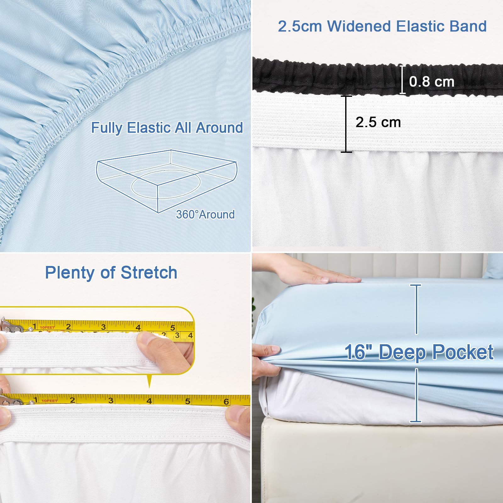 Phf 100% Rayon Derived From Bamboo Cooling Fitted Sheet King Size For Hot Sleeper, 16'' Deep Pocket, 2.5Cm Wider Strong Elastic