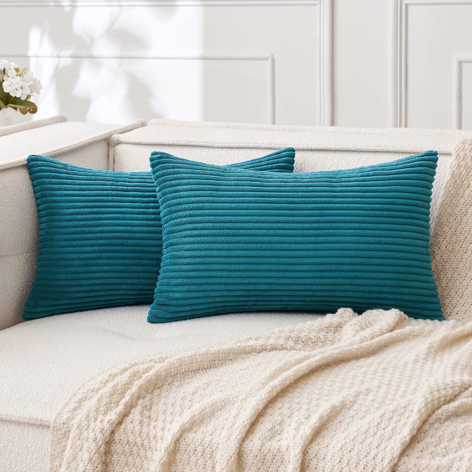Miulee Pack Of 2 Corduroy Pillow Covers 12 X 20 Inch Lumbar Throw Pillow Covers Teal Pillowcases For Sofa Bedroom Couch