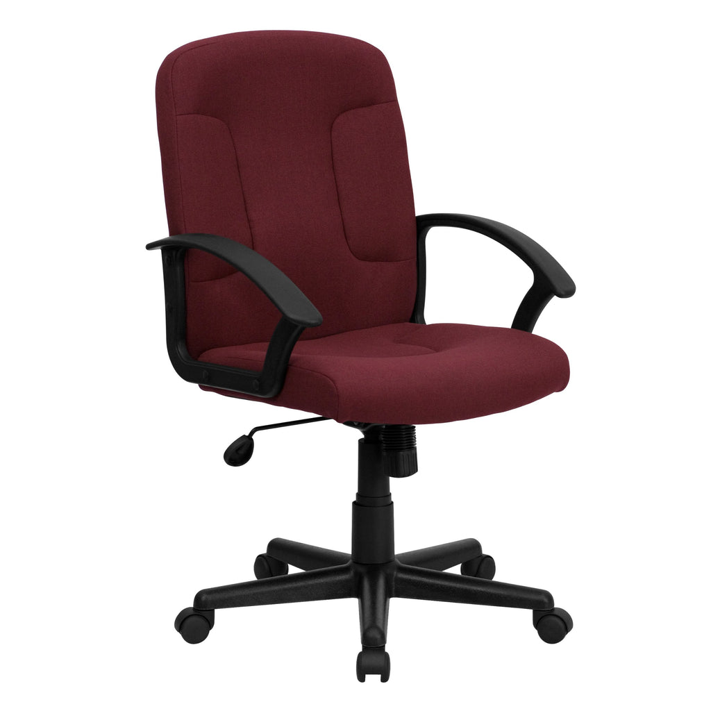 Flash Furniture Garver Mid-Back Burgundy Fabric Executive Swivel Office Chair with Nylon Arms