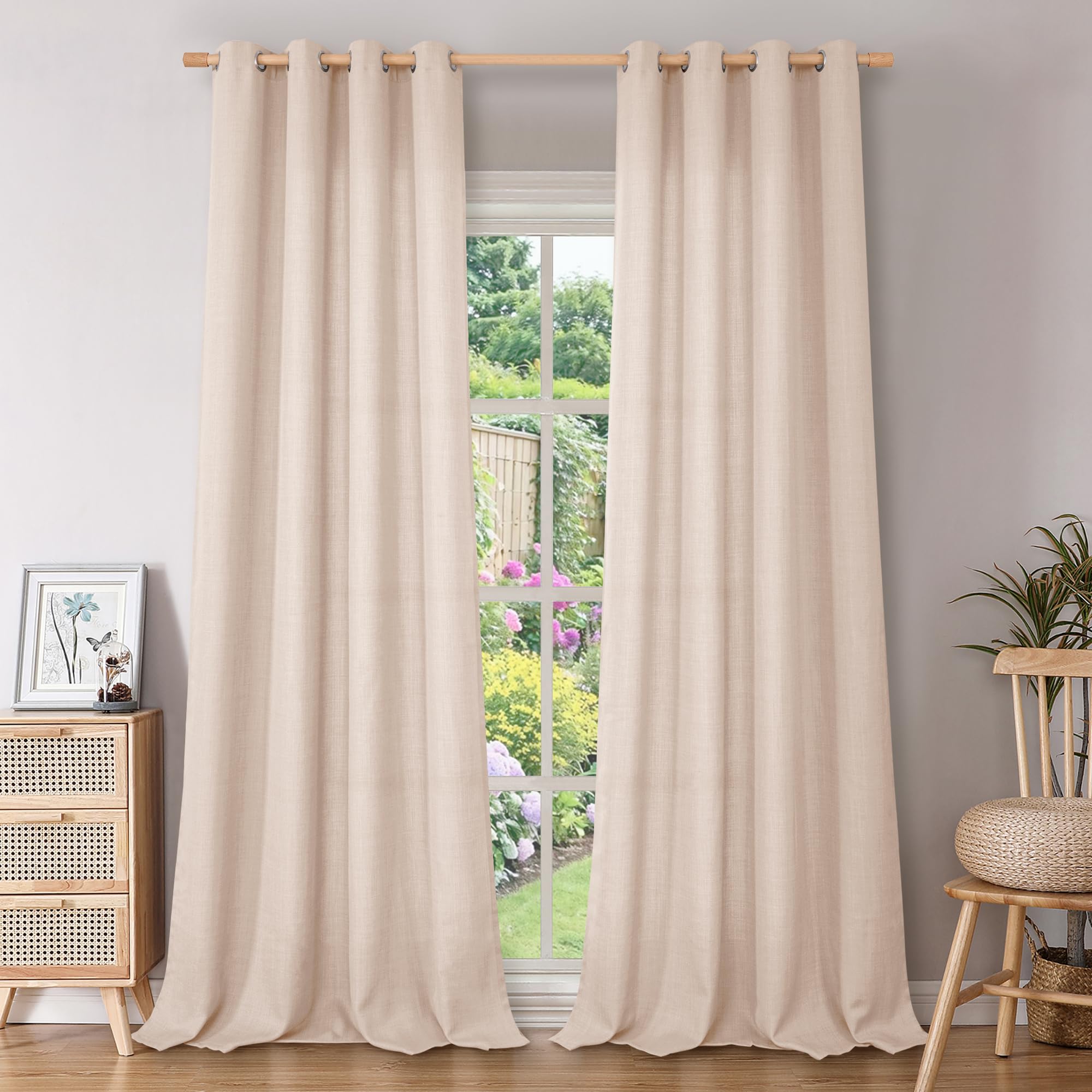 Bgment Faux Linen Curtains 95 Inches Long Set Of 2 Panels, Living Room Long Curtains Burlap Textured Thick Light Filtering Privacy Grommet Window Treatments, 52 X 95 Inch, Light Peach