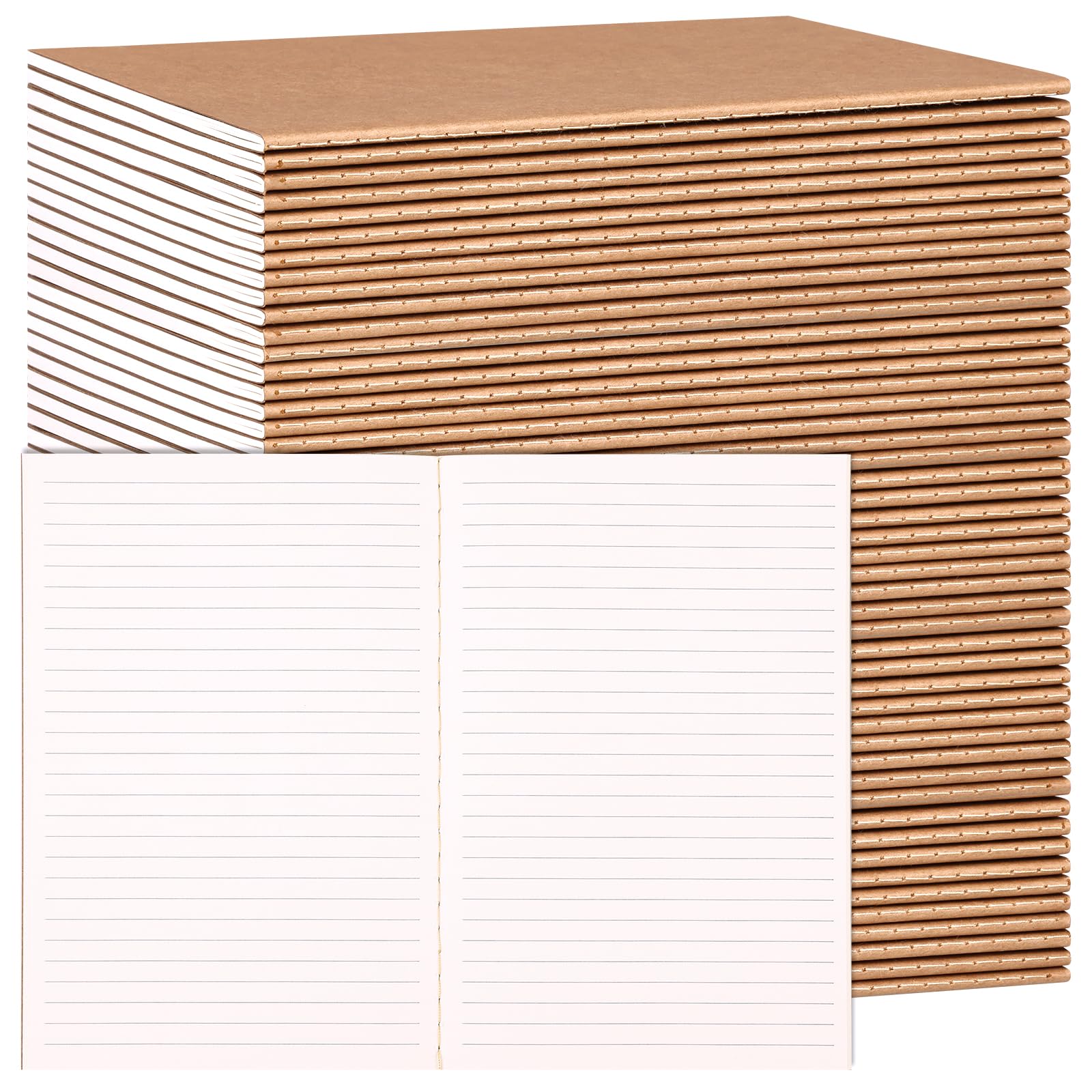 Labuk 48 Pack Lined Kraft Notebooks, A5 Journals Bulk, 8.3X5.5 Notebook Bulk For Traveler Journal, Students Gift School Office S