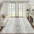 jinchan Area Rug 9x12 Washable Rug Vintage Rug Indoor Thin Rug Gray Retro Accent Rug Distressed Carpet Grey Multi Floral Print C