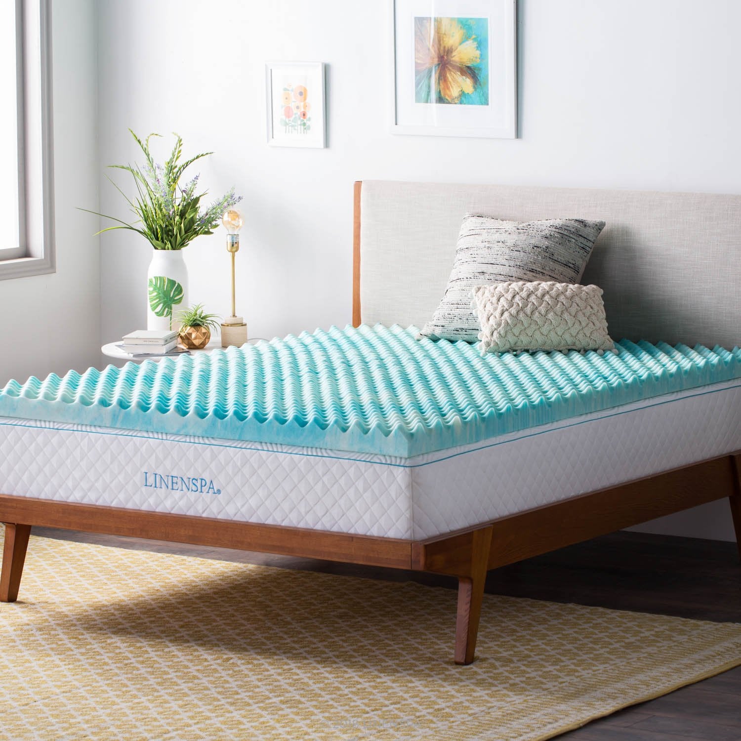 Linenspa 3 Inch Convoluted Gel Swirl Memory Foam Mattress Topper - Promotes Airflow - Relieves Pressure Points - King